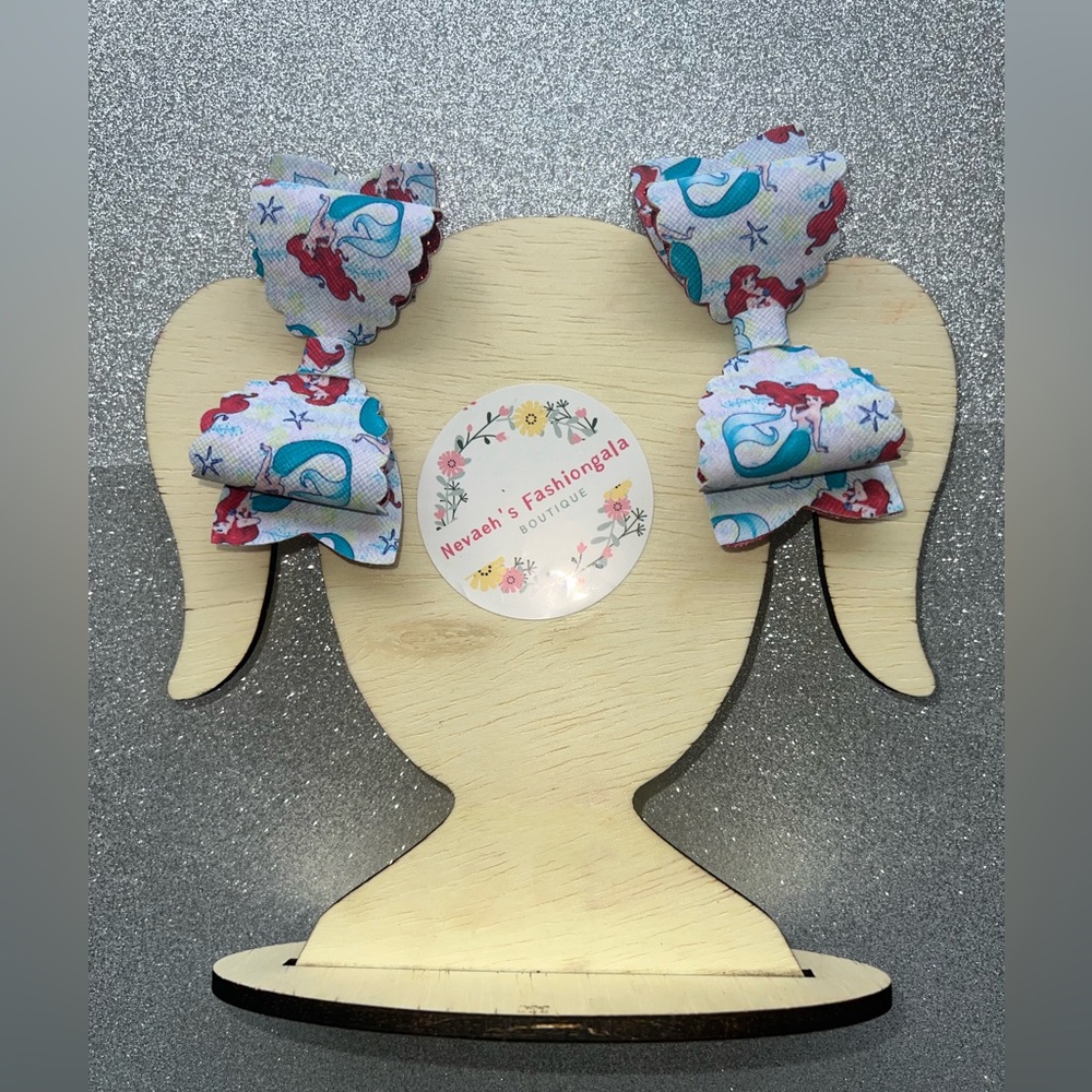 The Little Mermaid faux leather hair bows with metal alligator clips